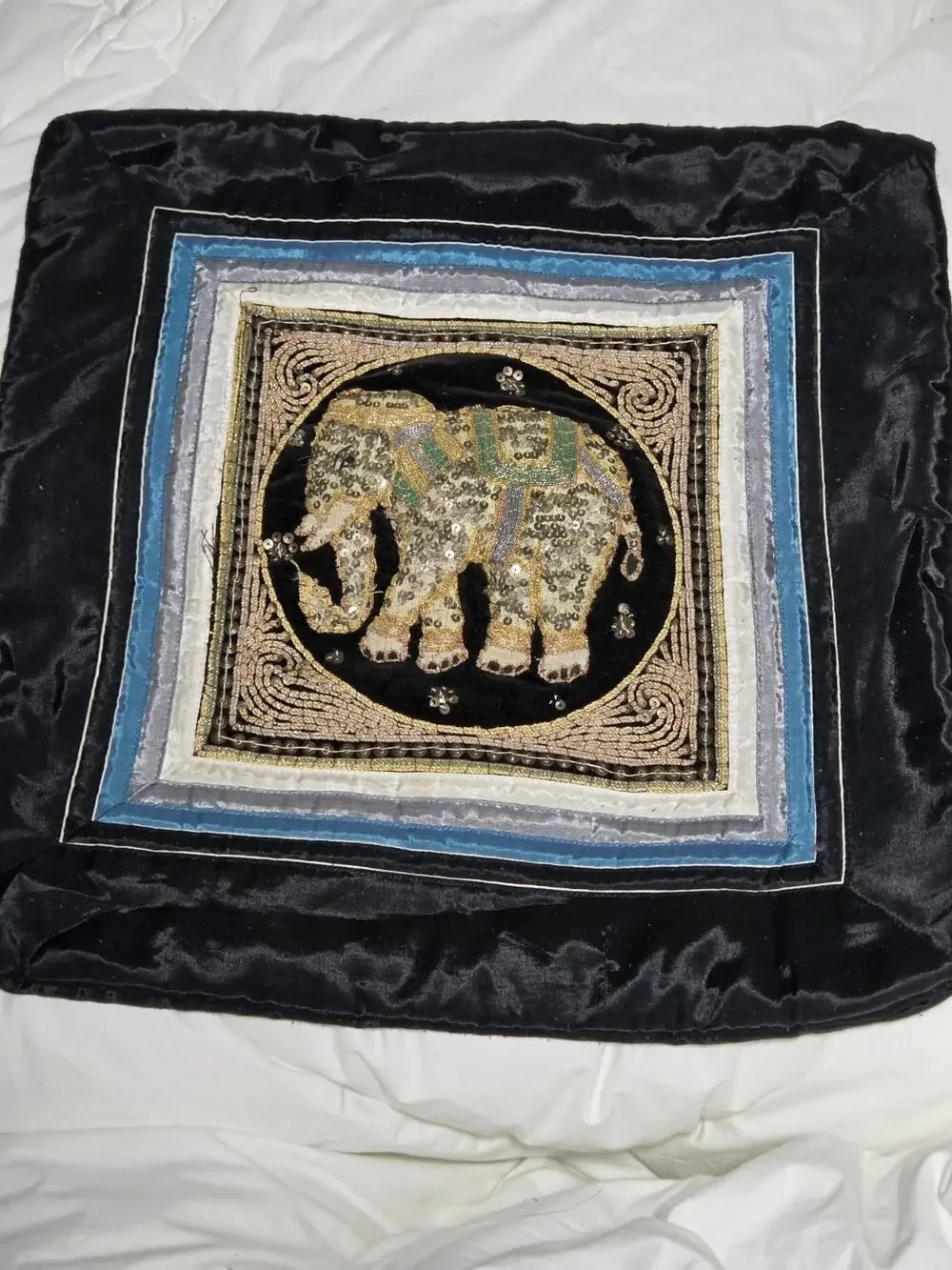 Kalaga Thai Burmese Elephant Decorative Pillow Case HanEmbroidered Sequined Boho
